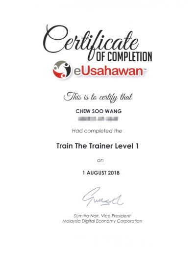 eUsahawan TTT Level 1 Certification by Legend Chew