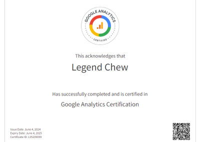 Google Analytics Certification by Legend Chew